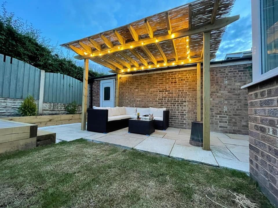 Beautiful finished garden patio with pergola